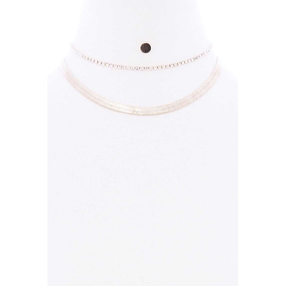 Herringbone Rhinestone Chain 2 Layered Necklace Earring Set Rhodium