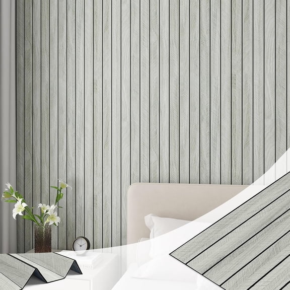 Herringbone Slat Wall Panels for Bedroom Walls Peel and Stick Fluted Wooden Wall Panels Grey Slat Panel Roll Bathroom Interior Decor Self Adhesive PVC 11.8"x79"