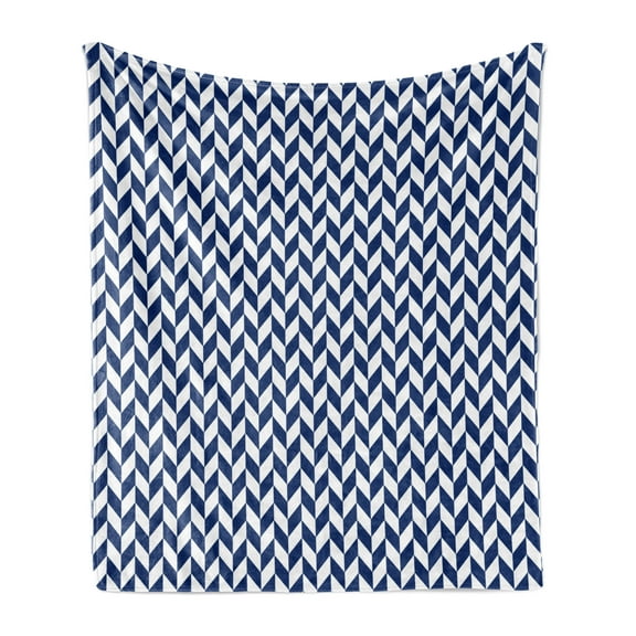 Herringbone Soft Flannel Fleece Blanket, Diagonal Style Repeating Pattern Composition of Repeatable Rhombuses, Cozy Plush for Indoor and Outdoor Use, 50" x 60", White and Night Blue, by Ambesonne