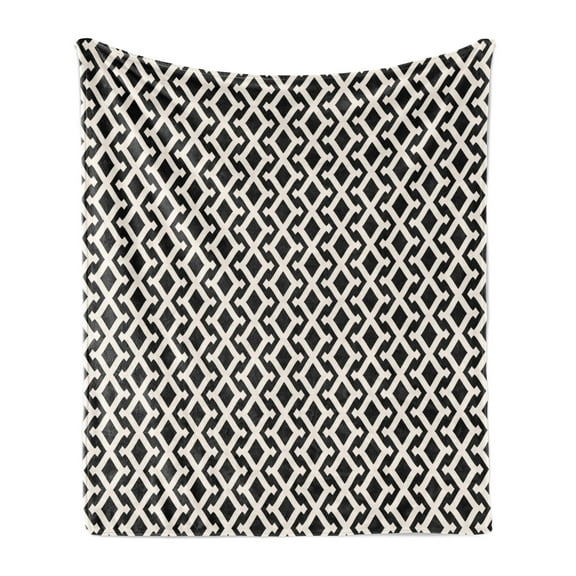 Herringbone Soft Flannel Fleece Throw Blanket, Ethnic Style Repeated Diamond Shapes in Vertical Mesh Pattern, Cozy Plush for Indoor and Outdoor Use, 60" x 80", Ivory and Charcoal Grey, by Ambesonne