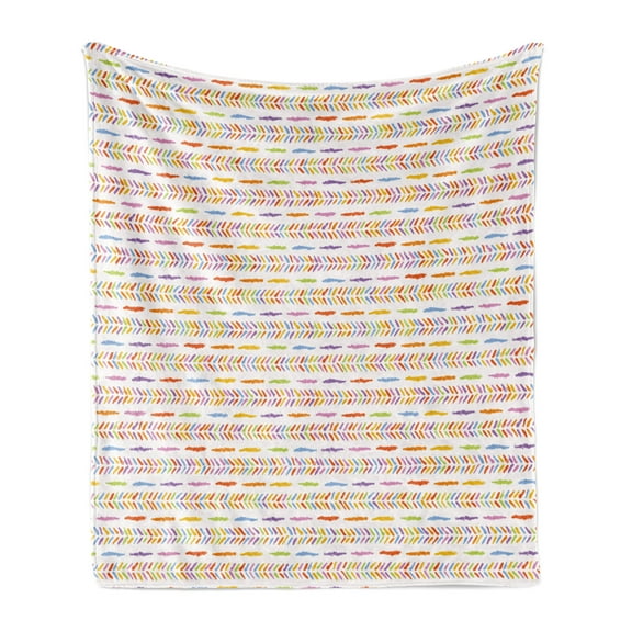 Herringbone Soft Flannel Fleece Throw Blanket, Rainbow Colored Diagonal Chevron Inspiration Horizontal Dashed Stripes, Cozy Plush for Indoor and Outdoor Use, 70" x 90", White Multicolor, by Ambesonne