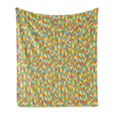 Herringbone Soft Flannel Fleece Throw Blanket, Herringbone Style Inspired Illustration in Simple Colorful Polygon Pattern, Cozy Plush for Indoor and Outdoor Use, 60" x 80", Multicolor, by Ambesonne