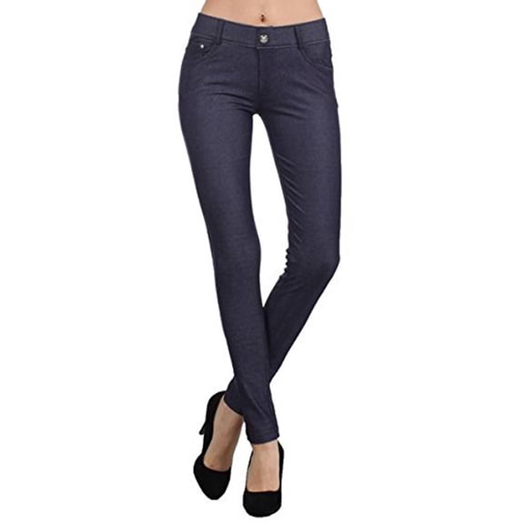 Yelete Women's Herringbone Skinny 5 Pocket Jeggings Navy - Size Women's S/M
