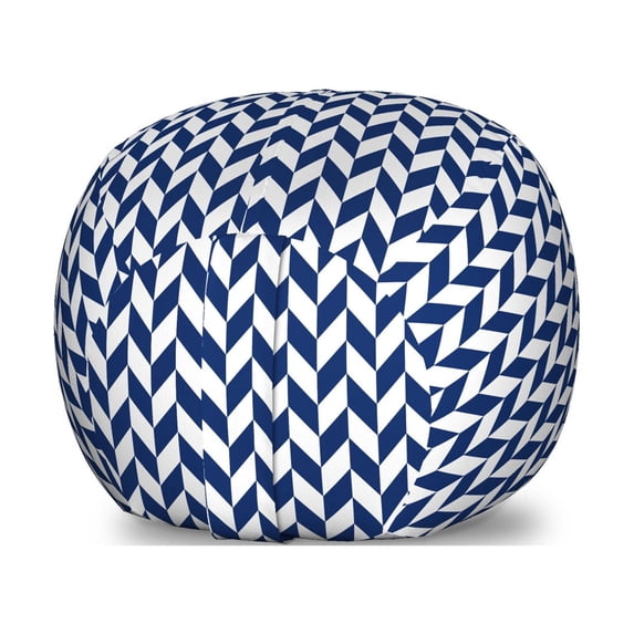 Herringbone Storage Toy Bag Chair, Diagonal Style Repeating Pattern Composition of Repeatable Rhombuses, Stuffed Animal Organizer Washable Bag, Small Size, White and Night Blue, by Ambesonne