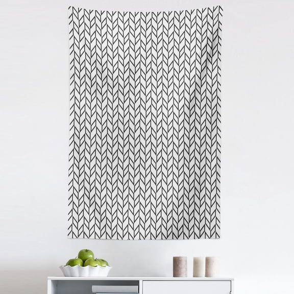 Herringbone Tapestry, Simple Monochrome Style Checkered Repeated Parallelograms Print, Fabric Wall Hanging Decor for Bedroom Living Room Dorm, 5 Sizes, Off White Charcoal Grey, by Ambesonne