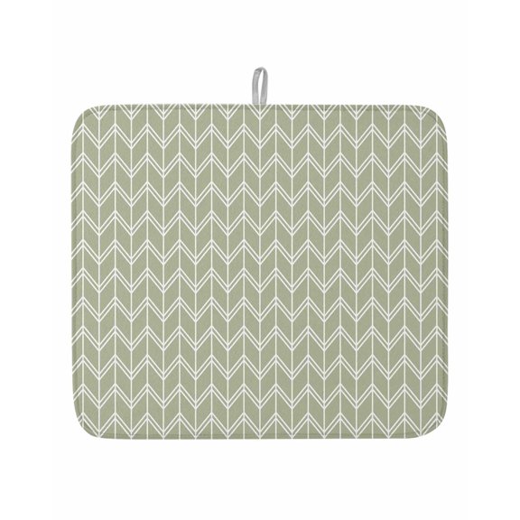 Herringbone Texture on Sage Green Dish Drying Mats for Kitchen Counter,Absorbent Microfiber Dish Drainer Rack Mat Minimalist Geometric Art Drying Pad for Sinks,Utensils,Countertops,16x18in