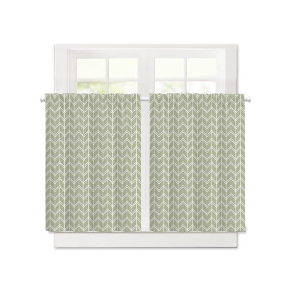 Herringbone Texture on Sage Green Short Blackout Curtains 36 Inch Long,Minimalist Geometric Art Rod Pocket Kitchen Curtains,2 Panels Thermal Insulated Room Darkening Drapes for Bedroom,30"W x 36"L