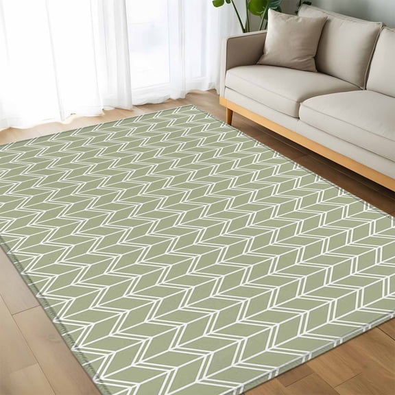 Herringbone Texture on Sage Green Floor Carpet Living Room Rug, Minimalist Geometric Art Non-Slip Welcome Mat Indoor Rugs for Bedroom Dining Room