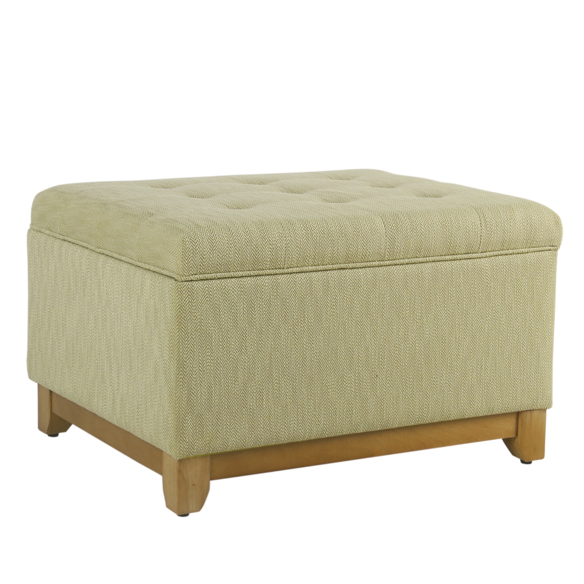 Herringbone Textured Fabric Upholstered Wooden Ottoman With Button