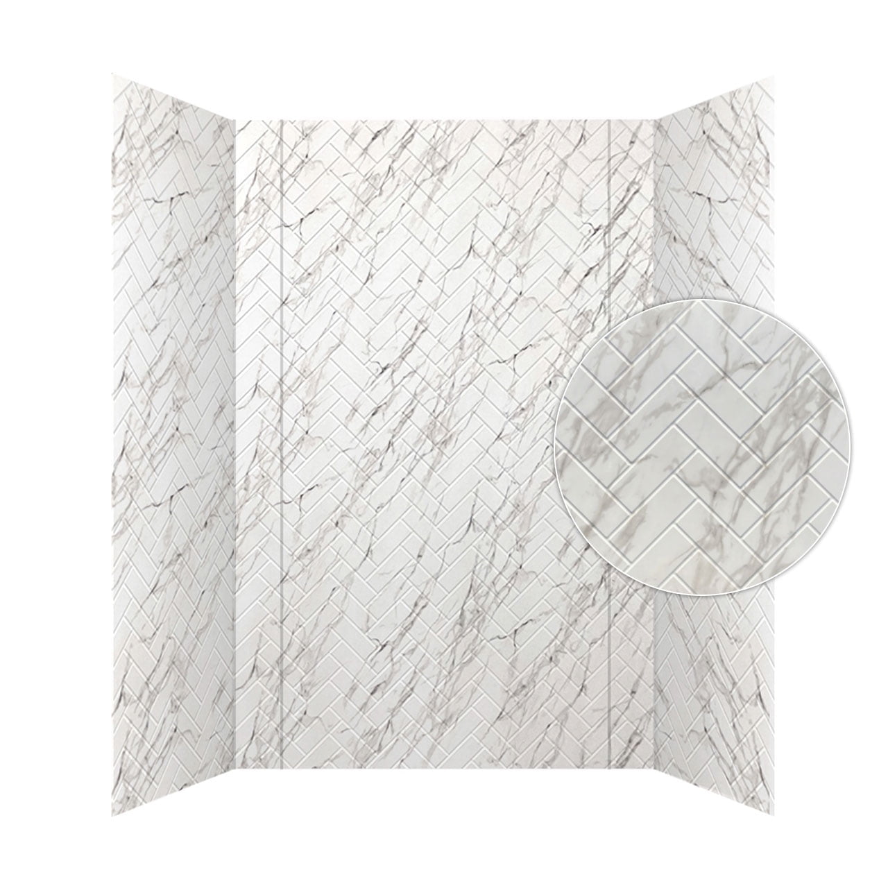 Marble Herringbone Tile PVC Tub and Shower Wall Panels