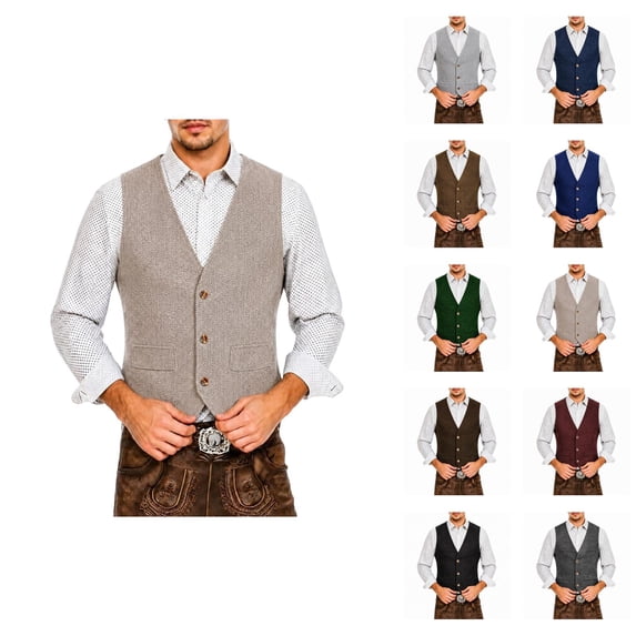Herringbone Tweed Suit Vest for Men Vintage Classic Sleeveless V Neck Business Casual Waistcoat Dress Vest