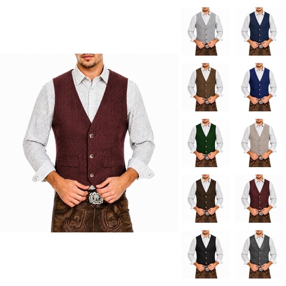 Herringbone Tweed Suit Vest for Men Vintage Classic Sleeveless V Neck Business Casual Waistcoat Dress Vest