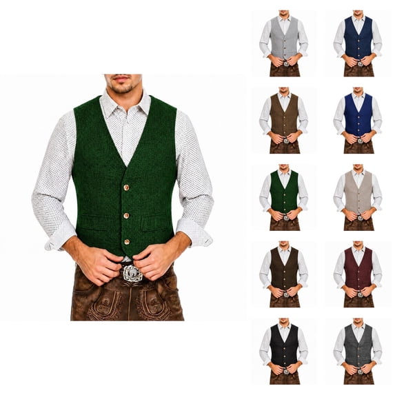 Herringbone Tweed Suit Vest for Men Vintage Classic Sleeveless V Neck Business Casual Waistcoat Dress Vest