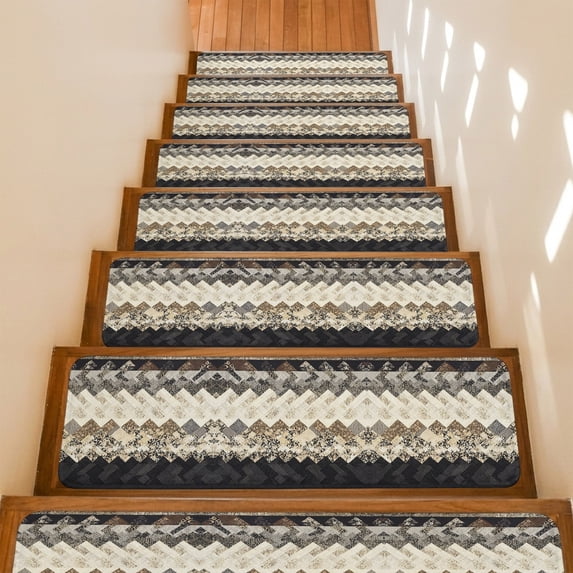 Herringbone Weave Non-Slip Stair Treads for Wooden Steps, 10 Pack 8x30 Inches Carpet Stair Mats with Adhesive Backing, Noise-Reducing Step Covers for Indoor Stairs, Easy to Install & Residue-Free