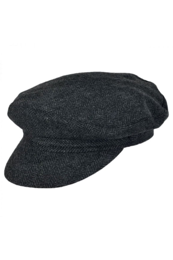 Herringbone Wool Blend Fiddler's Cap - L - Charcoal