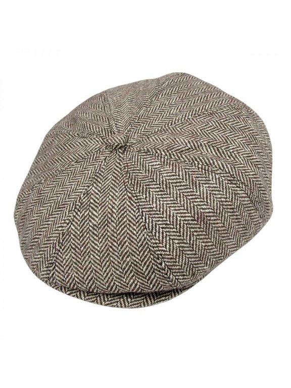 Herringbone Wool Blend Newsboy Cap - L - Brown