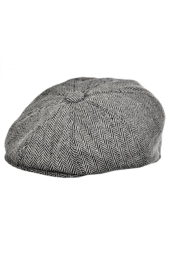 Herringbone Wool Blend Newsboy Cap - L - Gray