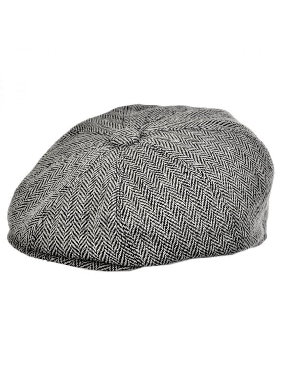 Herringbone Wool Blend Newsboy Cap - XXL - Gray