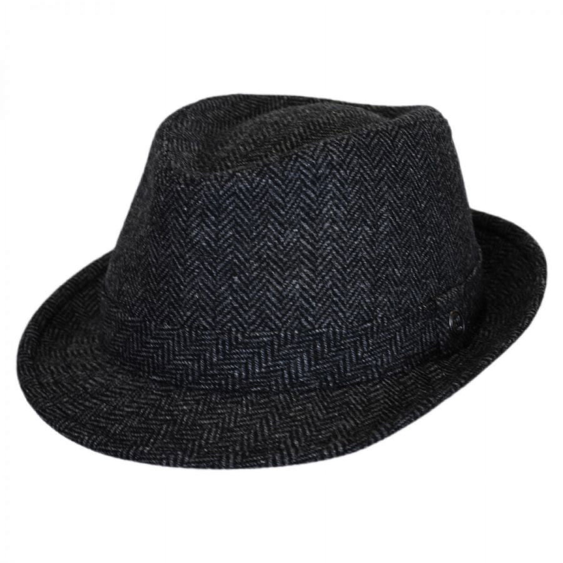 Coach dark gray black wool nylon trilby fedora hat S Herringbone Wool Trilby Fedora Hat – Village Hat Shop main image 2