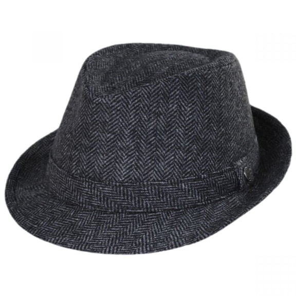 Herringbone Wool Trilby Fedora Hat - XXL - Gray/Black