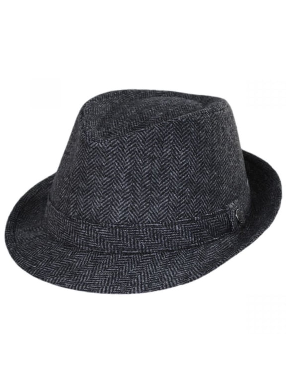 Herringbone Wool Trilby Fedora Hat - XXL - Gray/Black