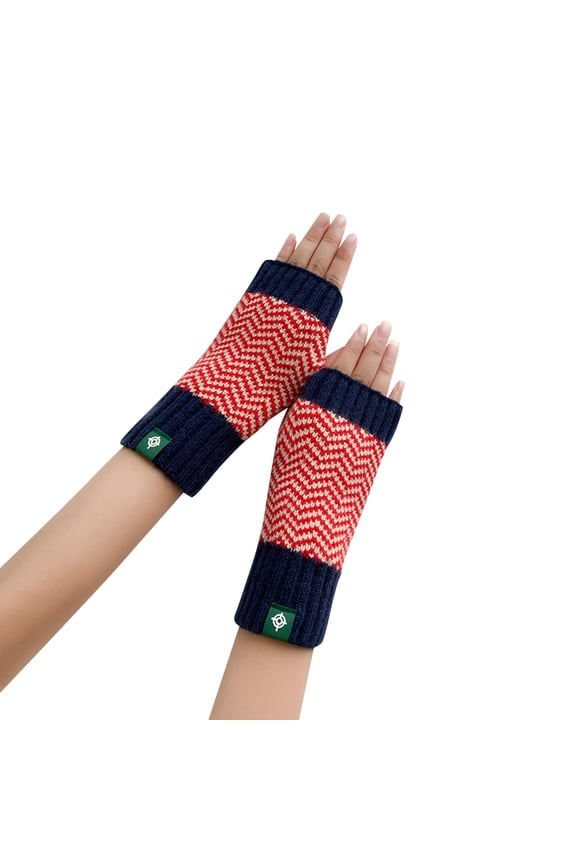 Herringbone Woven Half Finger Knit Gloves,Female Winter Thermal Typing Mittens Hand Covers,Wind Resistant Cold Block Hand Gear,Soft Stretch Wool Anti Freeze Daily Writing Office Hand Gear,Red