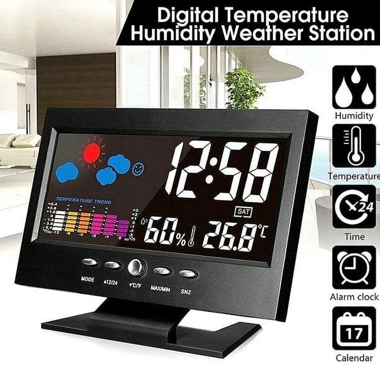 Humidity Sensor Clock Herrklp Alarm Clock, Digital LED Temperature Humidity Weather LED Table ...