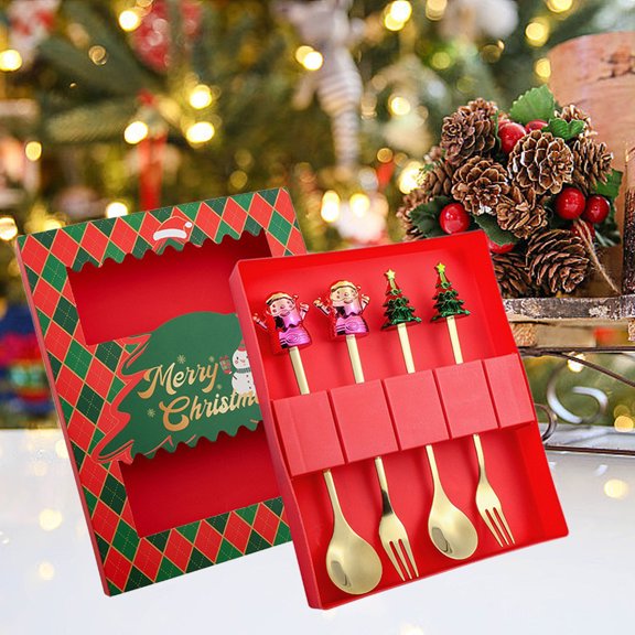 Herrklp Christmas Christmas Spoon Set Cute Snowman Spoon Christmas Dessert Spoon Fork Gift Cutlery