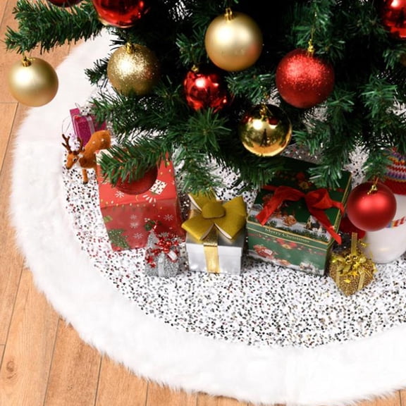 Herrklp Christmas Christmas Tree Collars 36 Inch Sequin Tree Skirt Glitter Xmas Tree Ring Double-Layer Velvet Tree Skirt Collar Tree Base Cover For Christmas Halloween Party