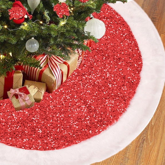 Herrklp Christmas Christmas Tree Collars 36 Inch Sequin Tree Skirt Glitter Xmas Tree Ring Double-Layer Velvet Tree Skirt Collar Tree Base Cover For Christmas Halloween Party