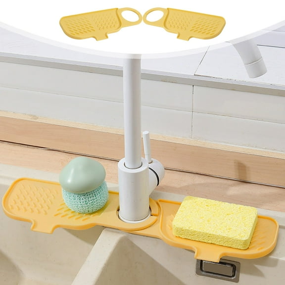 Herrklp Faucet Splash Guard Silica Drainage Mat Kitchen Sink Sink Tap Shelf Sponge Rag Storage Shelf Soap Pad