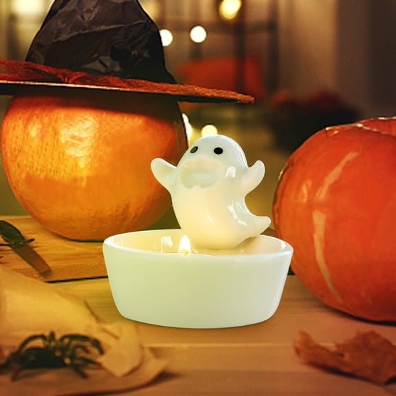 Herrklp Halloween, Halloween Ghost Candle Ornament Ceramic White Ghost Candle Stand Aromatherapy Candle Wedding Holiday Decoration Ornament Ornament