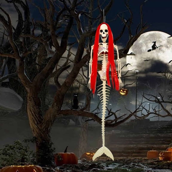Herrklp Halloween, Halloween Skeleton Fish Skeleton Red Long Hair Simulated Fish Activity Fixed