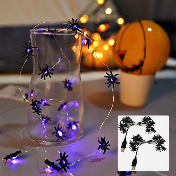 Herrklp Halloween, LED Spider Lantern String Halloween Decorative Lantern String Ghost Festival LED Festival Lantern String Prop Decorative Light String 78.74in20 Purple Light