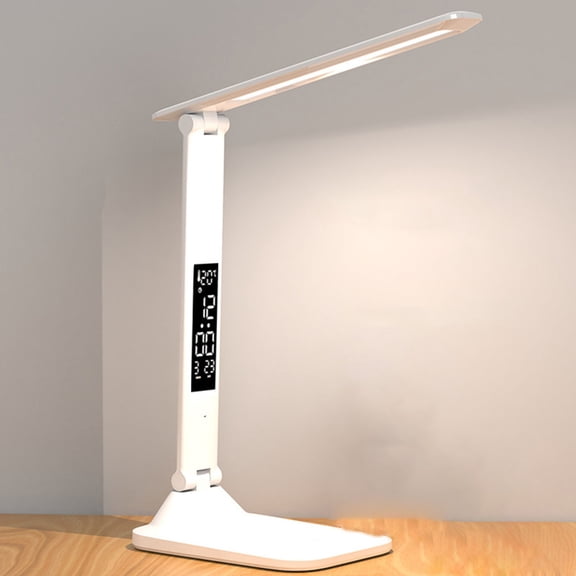 Herrklp Lamp, New LED Electronic Clock Desk Lamp, Foldable Rechargeable Reading Lamp, 3 Grades Of Colour Temperature Adjustment, Infinitely Dimmable, Desk Lamp With Temperatu