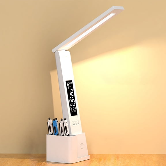 Herrklp Lamp, New LED Electronic Clock Desk Lamp, Foldable Rechargeable Reading Lamp, 3 Grades Of Colour Temperature Adjustment, Infinitely Dimmable, Desk Lamp With Temperatu