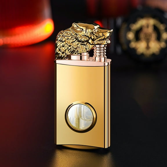 Herrklp Lighter, Wolf Head Luminous Lighter Transparent Warehouse Double Fire Conversion Lighter Gift Box