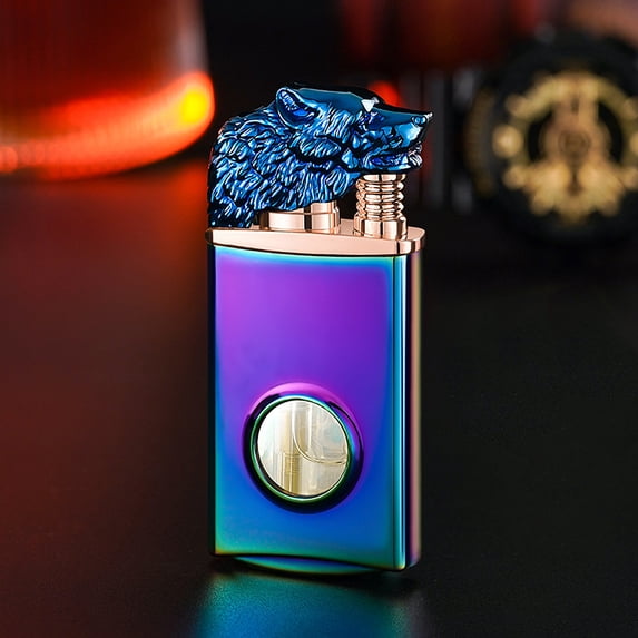 Herrklp Lighter, Wolf Head Luminous Lighter Transparent Warehouse Double Fire Conversion Lighter Gift Box