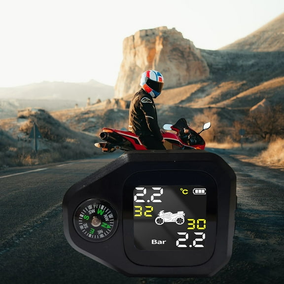 Herrklp Motorcycle Tire Pressure Monitoring System External Sensor Real-time Tire Pressure Monitoring Temperature Monitoring Built-in Compass,Car Accessories