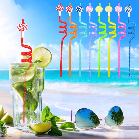 Herrklp Straws， 24PC New Curved Straws Party Decoration Candy Reusable Straws
