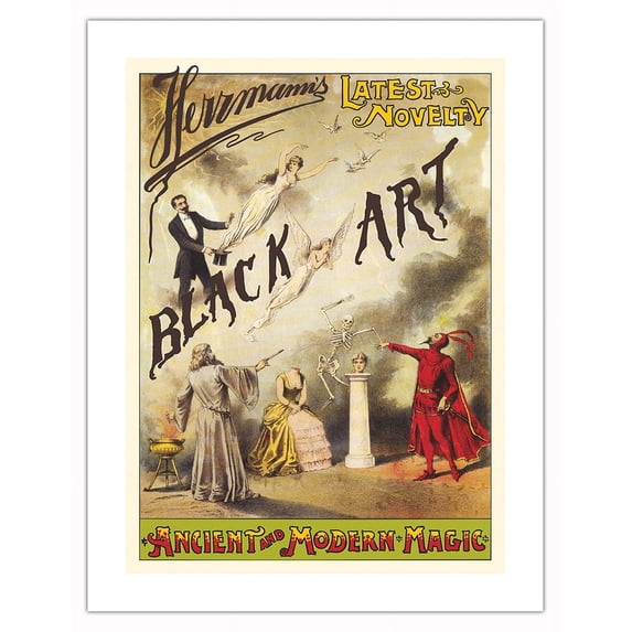 Herrmann’s Black Art Act - Ancient and Modern Magic - Vintage Magic Poster by William H. Forbes c.1905 - Bamboo Fine Art 290gsm Paper (Unframed) 17x22in