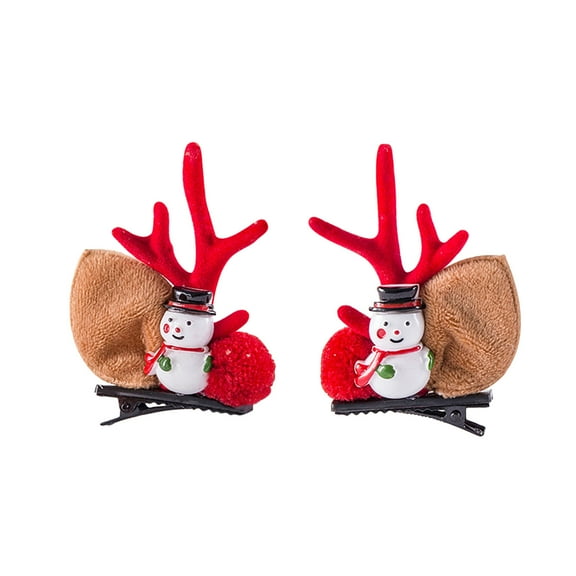 Herrnalise 1 Pair Christmas Hair Clips,Cute Christmas Reindeer Hair Clip,Red Brownn Deer Horn Barrettes for Women Girls Christmas Hair Accessories