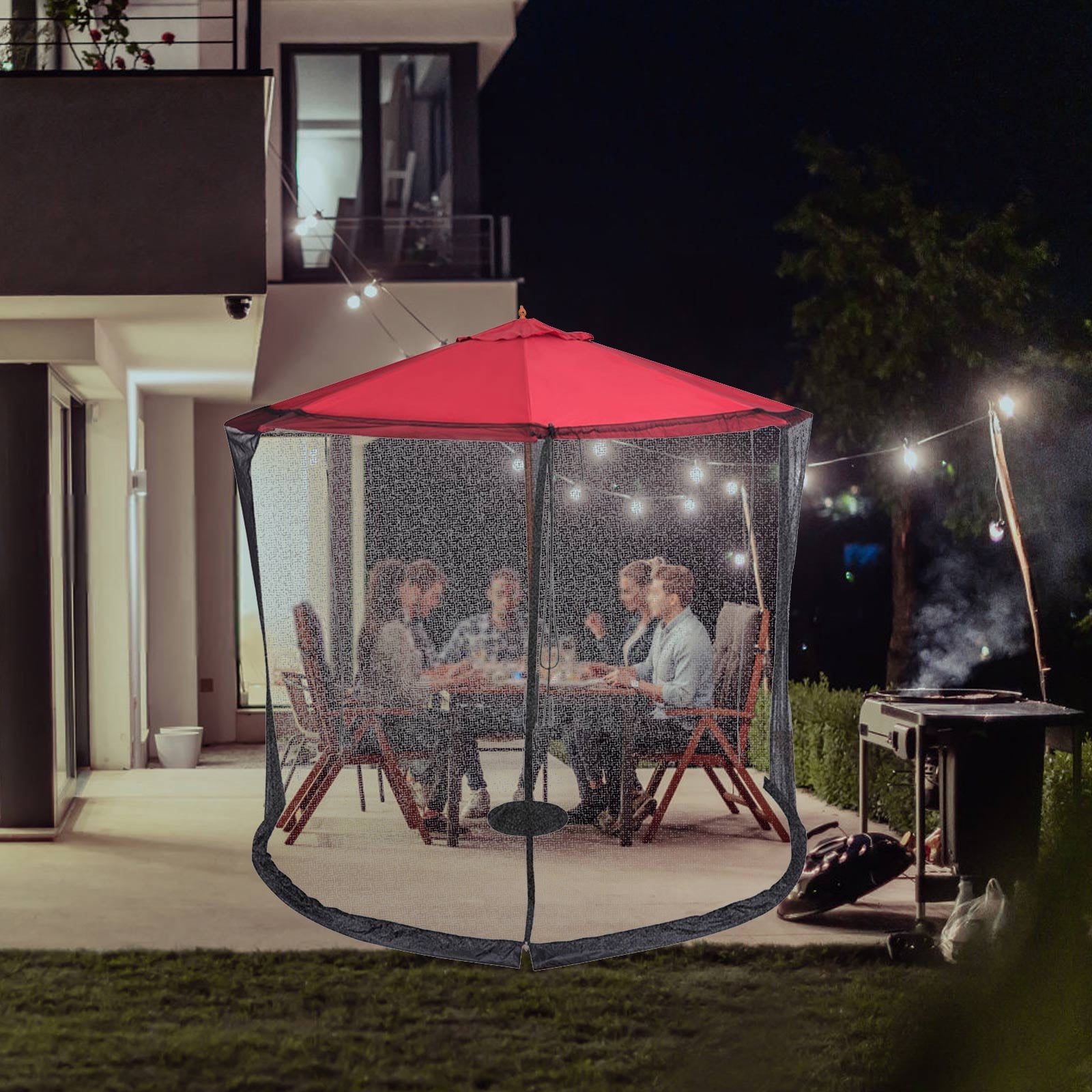 best patio umbrella netting 9-11ft Mosquito Screen This patio cover has a PVC tube that runs around the base that you can fill with water to help hold the mosquito tent in place and a zippered closure so people can easily enter the protection of the patio screen and quickly close it behind them to keep stinging bugs at bay Herrnalise 10' Mosquito Net for