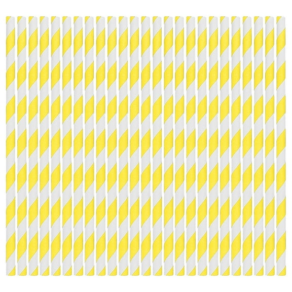Herrnalise [100 Pack] Striped Paper Drinking Straws,0.24"×7.76" Biodegradable Disposable Drinking Straws for Smoothie,Valentine's Day,Brithday,New Year,Party Decoration Supplies,Yellow Stripe
