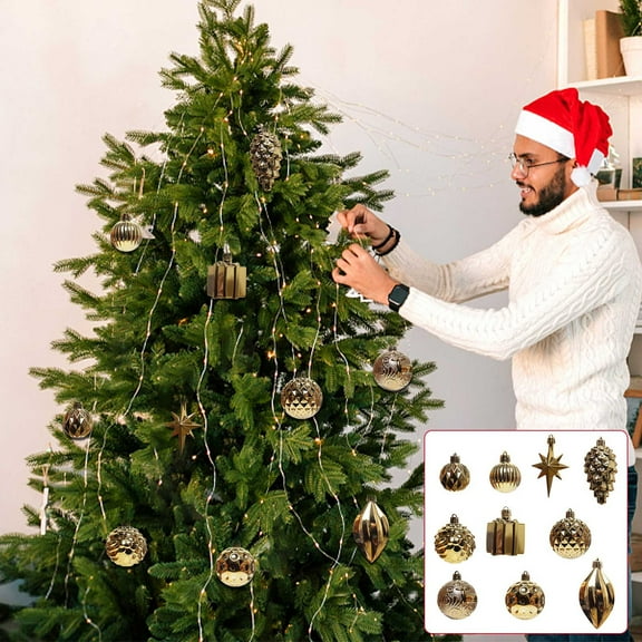 Herrnalise 12PCS Assorted Christmas Ornaments with Pine Corn,Assorted Christmas Ball Ornaments,Shatterproof Hanging Ball Ornaments for Christmas,Party Decoration,Xmas Tree Ornaments