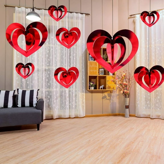 Herrnalise 16 Pcs Valentine's Day Heart Hanging Foil Decorations- Swirl Red Heart Ornaments- 3D Heart Garland Ornaments for Valentine's Day Tree and Wedding Anniversary Party Decoration