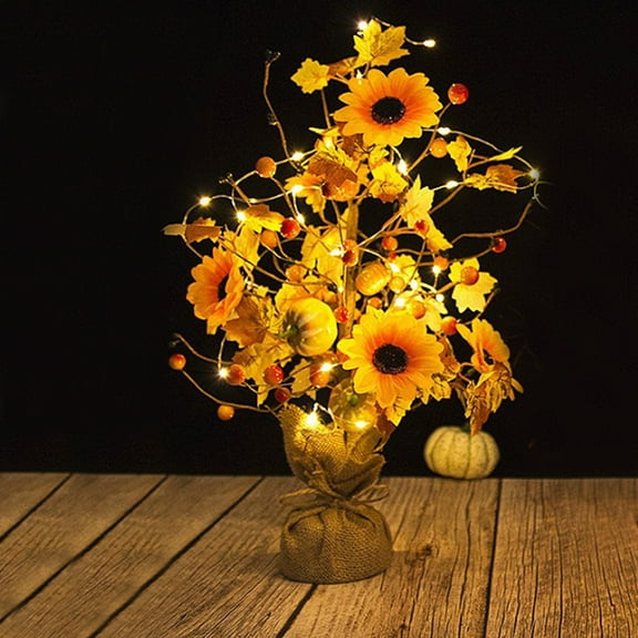 Herrnalise 17.7 inch Mini Fall Maple Tree Decor Autumn Harvest Festival Decorations Pumpkin Acorns Artificial Tree for Home Indoor and Outdoor Autumn Thanksgiving Decorations - Yellow Sunflower