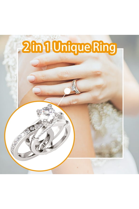 2 In 1 Creative Combination Women's Ring With Cubic Zirconia Solitaire Platinum Plated Engagement Rings Diamonds Gifts for Brides,Mother's Day,Birthday/Engagement/Anniversary Jewelry