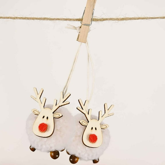 Herrnalise 2 Pcs Christmas Cute Wool Felt Wooden Elk Antler Pendants Christmas Tree Decorations Cute Deer Craft Ornament for Christmas 2024 New Year Home Decor - White