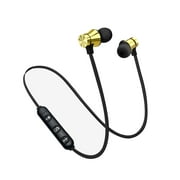 Herrnalise 2024 Update Bluetooth Wireless Headphones,In-Ear Sweatproof Earphones with Mic for Sports,Magnetic Neckband,HiFi Stereo Deep Bass Noise Cancellation Headsets,5 Hours Playtime,Gold